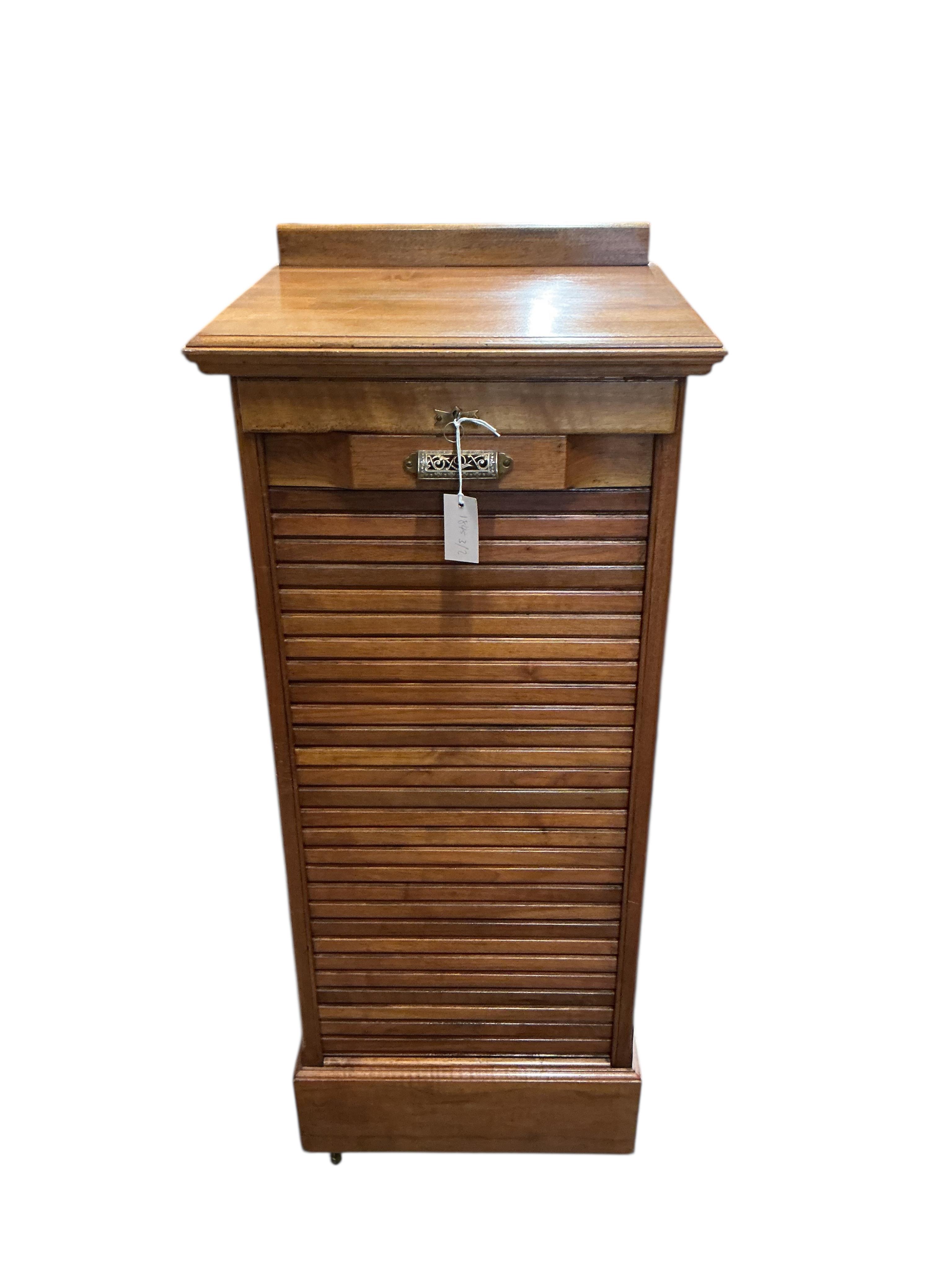 An early 20th century walnut tambour filing cabinet, width 50cm, depth 45cm, height 124cm